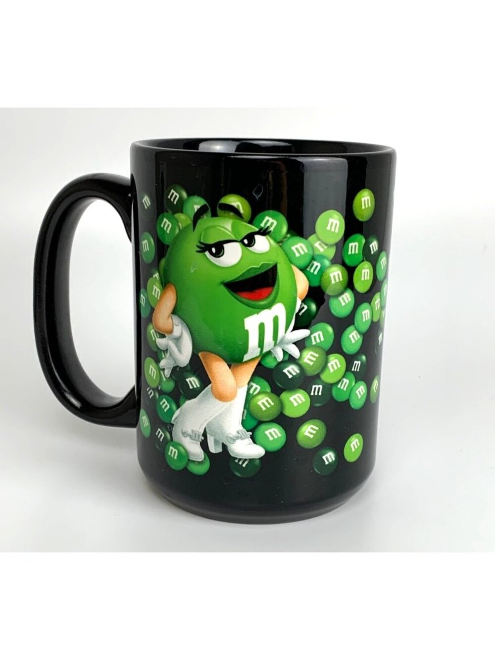 Green M&M Collectors Mug 2013 M&Ms World Black 14 Oz Microwave & Dishwasher Safe